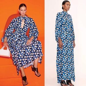 Staud Danica Maxi Blue White Dress Floral Size S